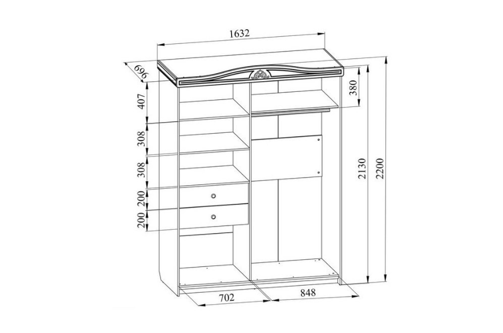 Шкаф-купе Ассоль АС-20 белое дерево Шкаф-купе Ассоль АС-20 белое дерево