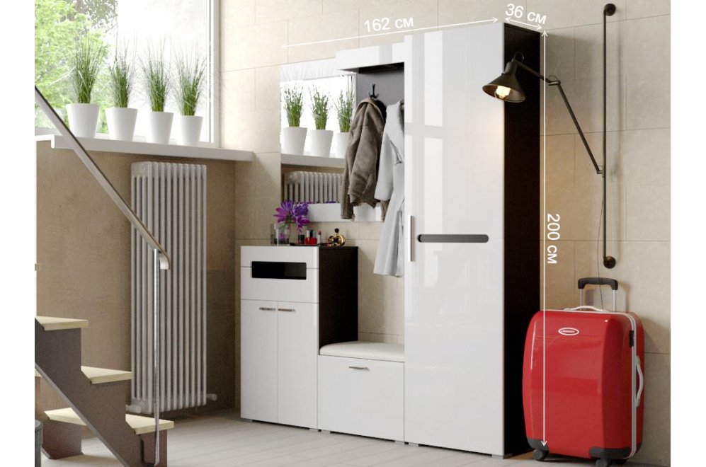 Модульная прихожая Фьюжн венге линум / белый глянец комплектация 1 Модульная прихожая Фьюжн венге линум / белый глянец комплектация 1