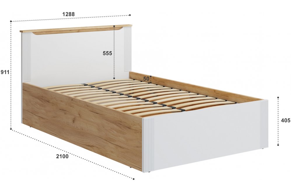 Полутораспальная кровать Эмилия ЭЛ-32 120х200 с ПМ дуб крафт золотой / меренга Полутораспальная кровать Эмилия ЭЛ-32 120х200 с ПМ дуб крафт золотой / меренга