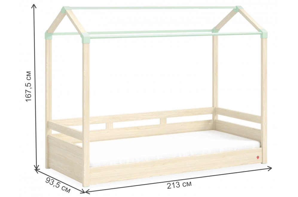 Односпальная кровать-домик Montes Natural 90x200 с надстройкой для балдахина бук с матрасом Односпальная кровать-домик Montes Natural 90x200 с надстройкой для балдахина бук с матрасом