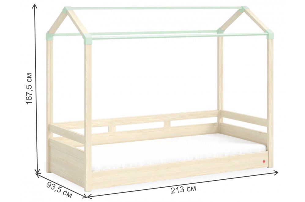 Односпальная кровать-домик Montes Natural 90x200 с надстройкой для балдахина бук с матрасом