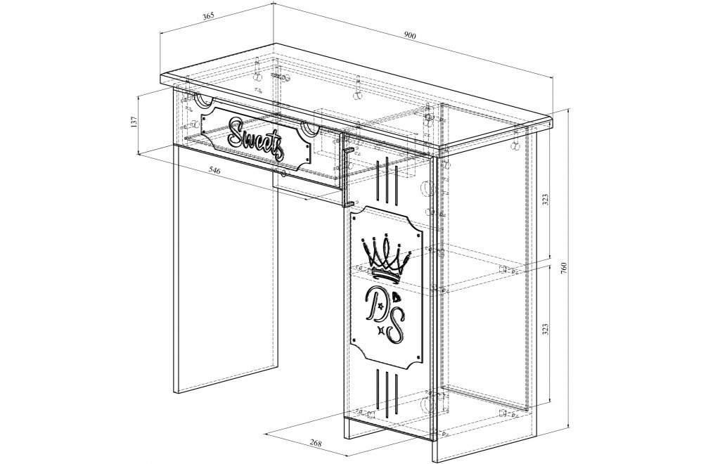 Туалетный столик ДримСтар ДС-2 дуб эвок / дуб сонома темный Туалетный столик ДримСтар ДС-2 дуб эвок / дуб сонома темный