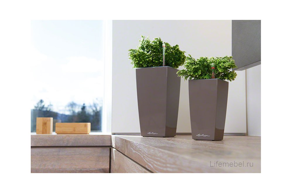 Кашпо Lechuza 18069 MAXI-CUBI серо-коричневый блестящий