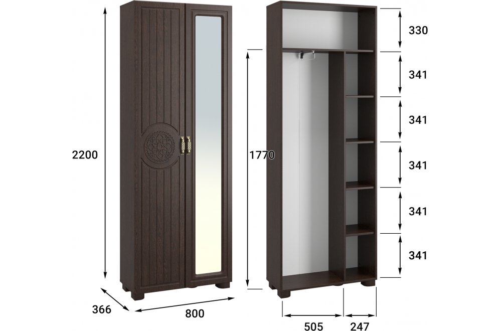 Шкаф Монблан МБ-21К комбинированный венге / орех шоколадный Шкаф Монблан МБ-21К комбинированный венге / орех шоколадный