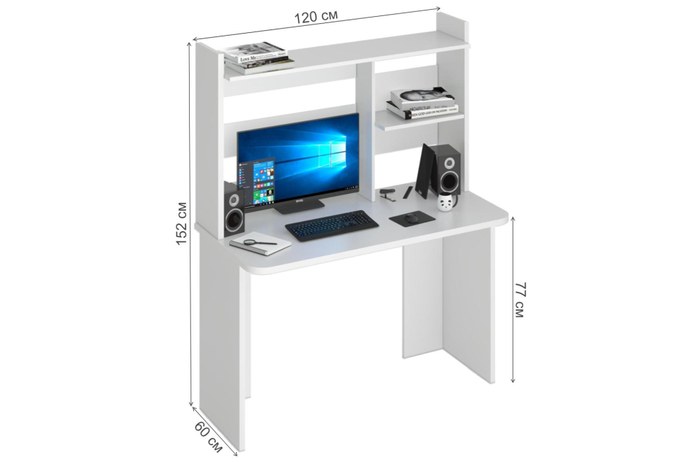 Письменный стол СКЛ-Прям120Р(без тумбы)+НКЛ-120 БЕ белый