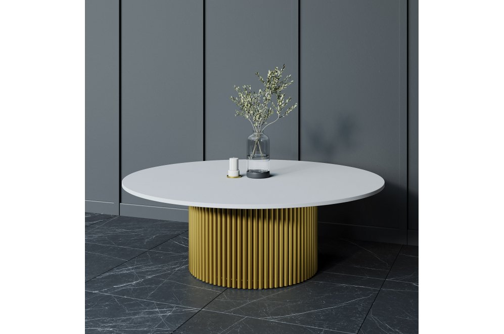 Журнальный столик Trubis Wood 120x40x120 белый / золотой металл Журнальный столик Trubis Wood 120x40x120 белый / золотой металл