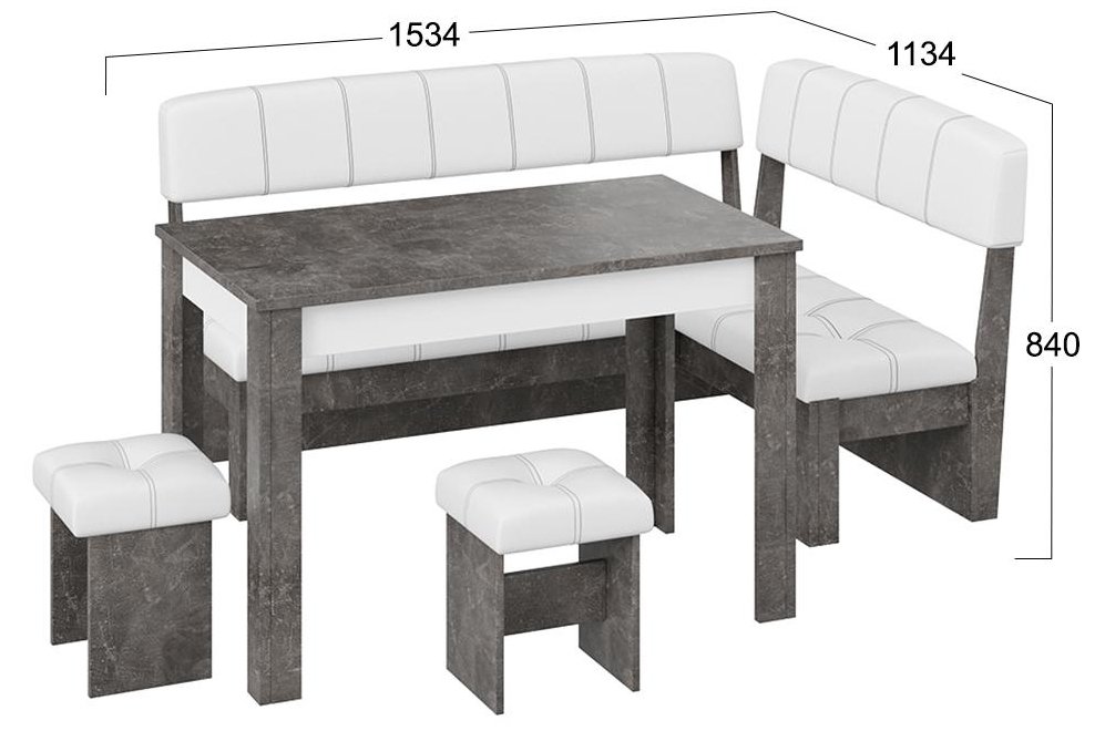 Кухонный уголок Альфа ателье темное / белый кожзам Кухонный уголок Альфа ателье темное / белый кожзам