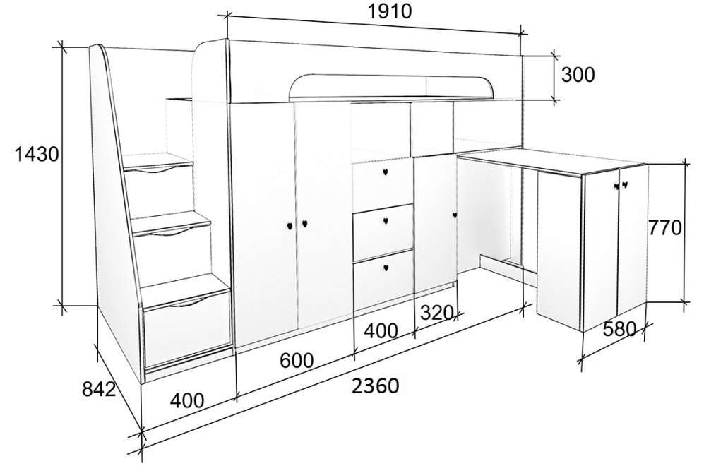 Кровать-чердак Астра 11 дуб сонома / голубой