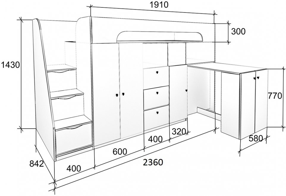 Кровать-чердак Астра 11 дуб сонома / орех