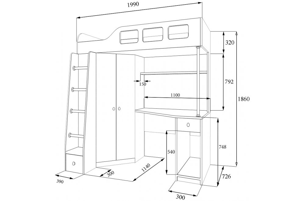 Кровать-чердак Астра 7 белый