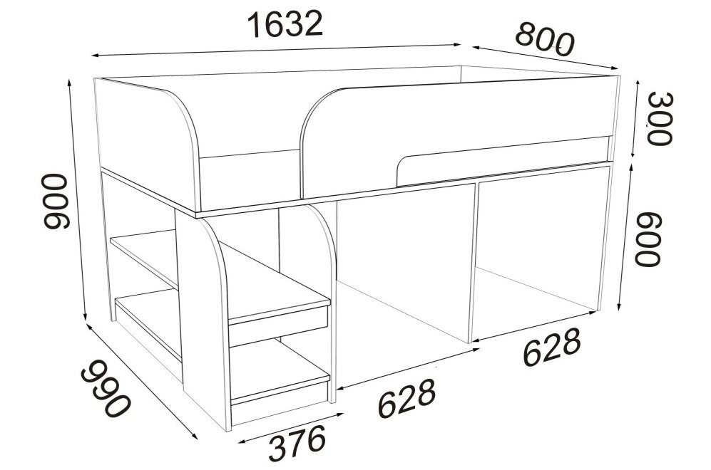 Кровать-чердак Астра 9/3 дуб молочный / оранжевый