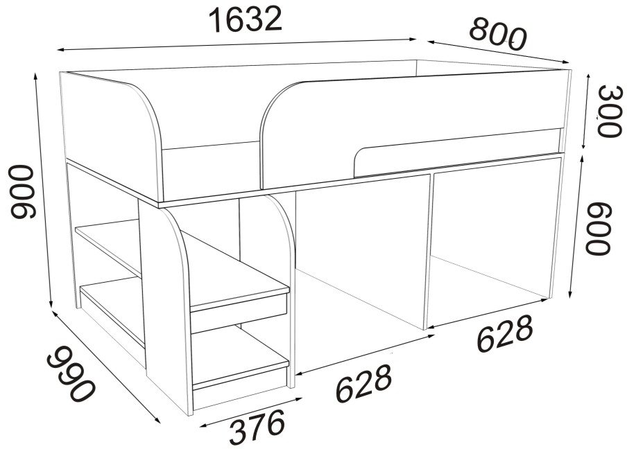 Кровать-чердак Астра 9/6 белый