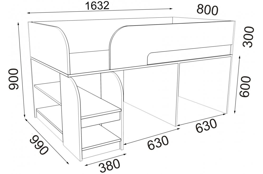 Кровать-чердак Астра 9/6 дуб молочный / венге