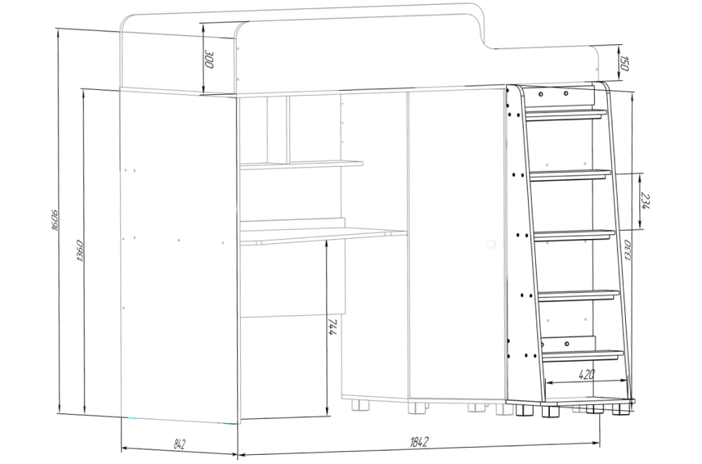 Кровать-чердак Капризун 5 Р440 розовая