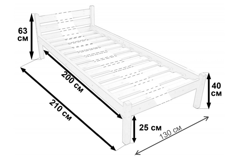 Полутораспальная кровать Классика 120 x 200 см с основанием венге