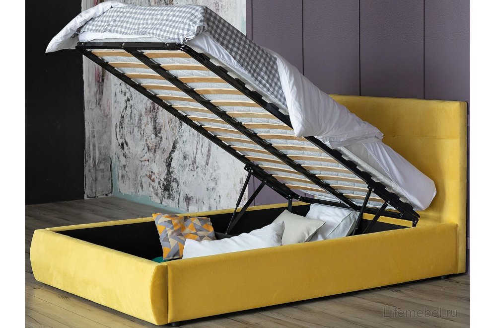 Полутораспальная кровать Selesta 120х200 с ПМ желтый велюр
