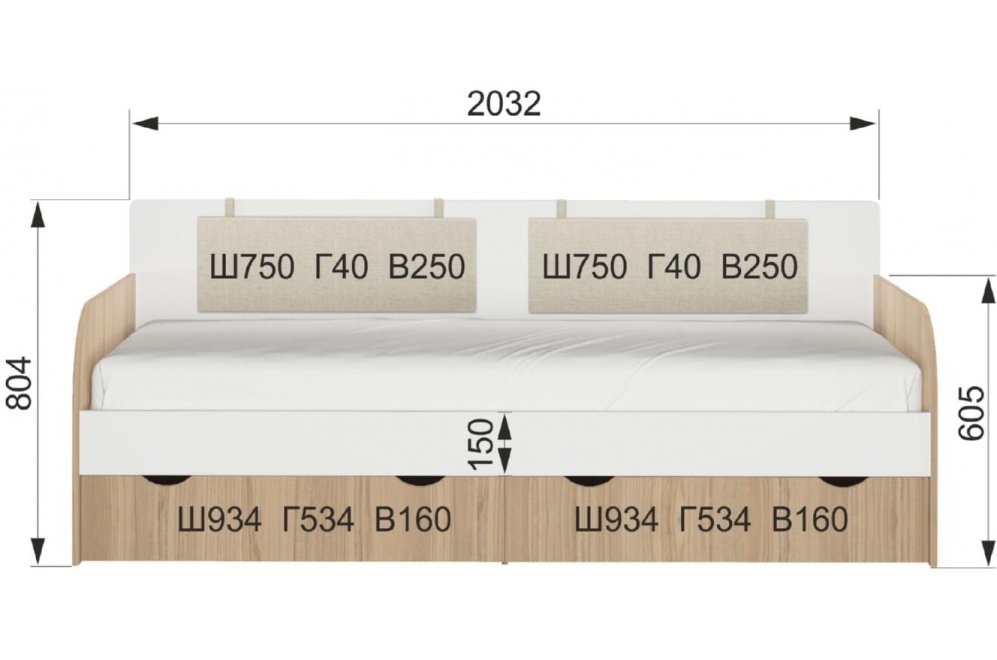 Софа Кот № 900.4 90х200 туя светлая / белый с подушками
