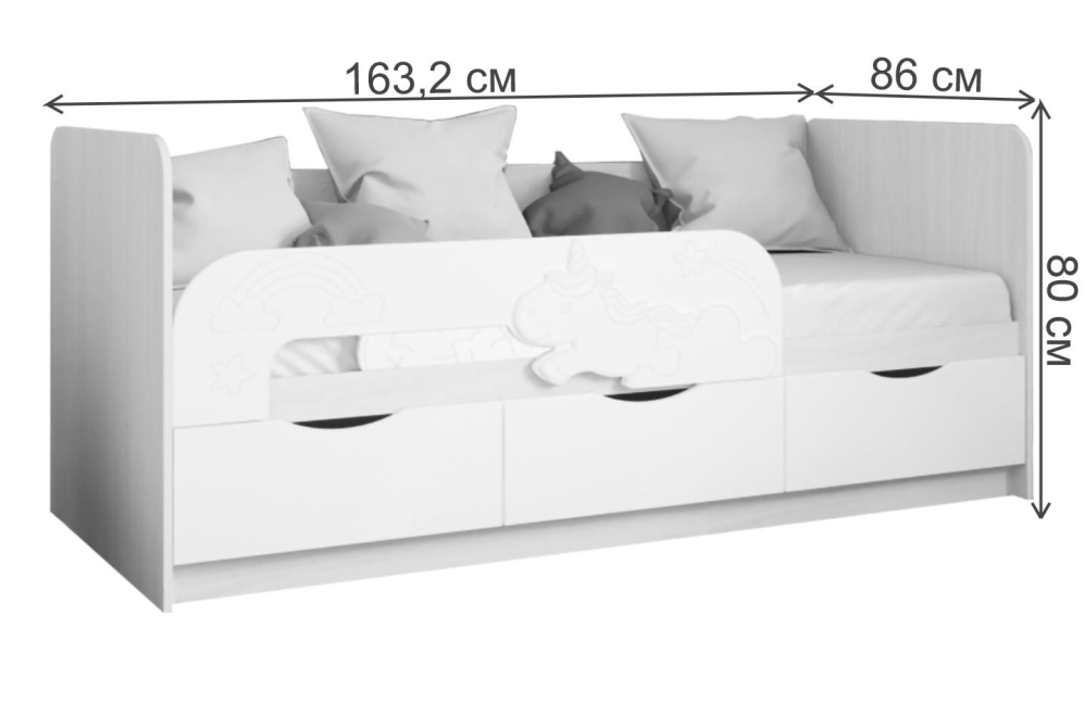 Софа / Кровать Единорог 80х160 мдф хризантема OR-06 / лдсп анкор светлый без матраса