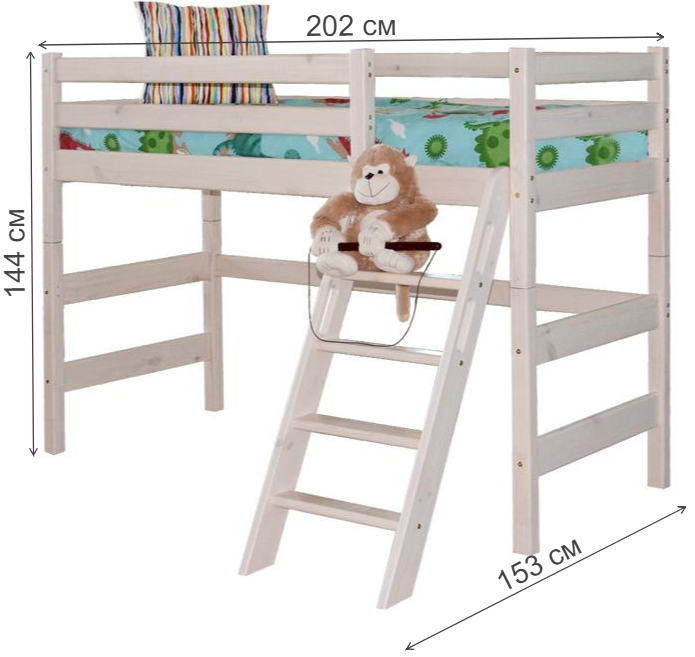 Кровать-чердак Соня с наклонной лестницей вариант 6