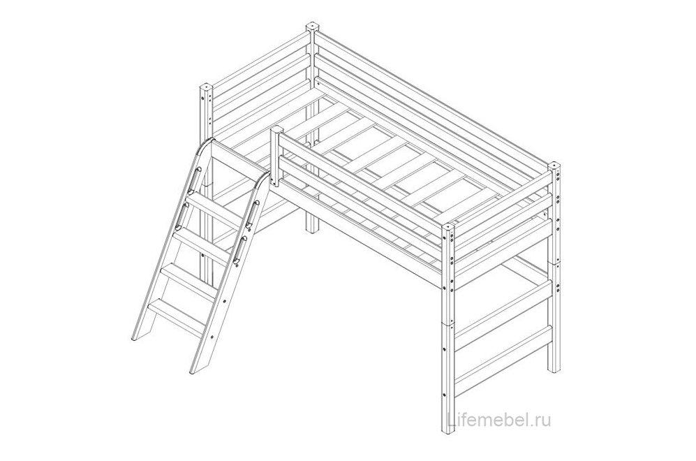 Кровать-чердак Соня с наклонной лестницей вариант 6