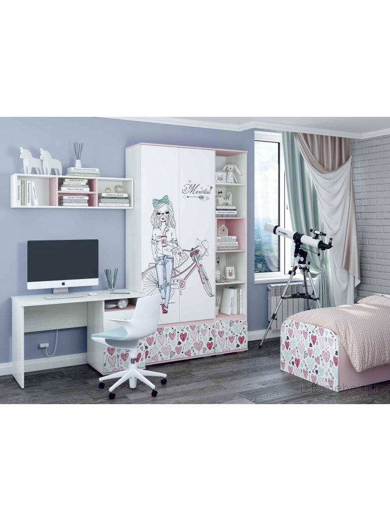 Стеллаж Малибу ПН-12 ясень белый / айскрим / белый 