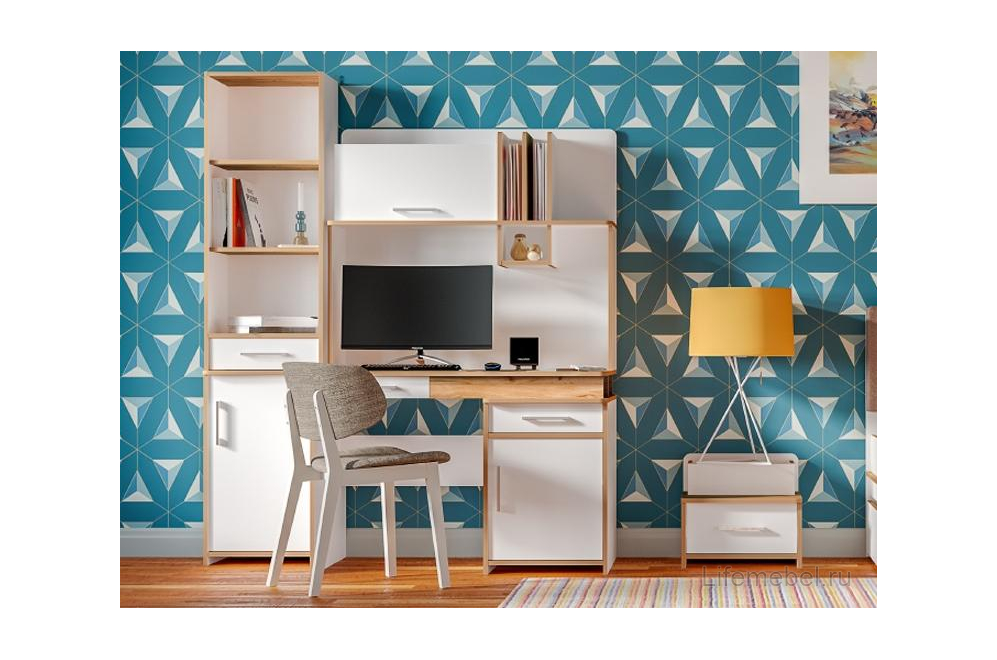 Полка Вуди 10.115 белый премиум / дуб золотой craft