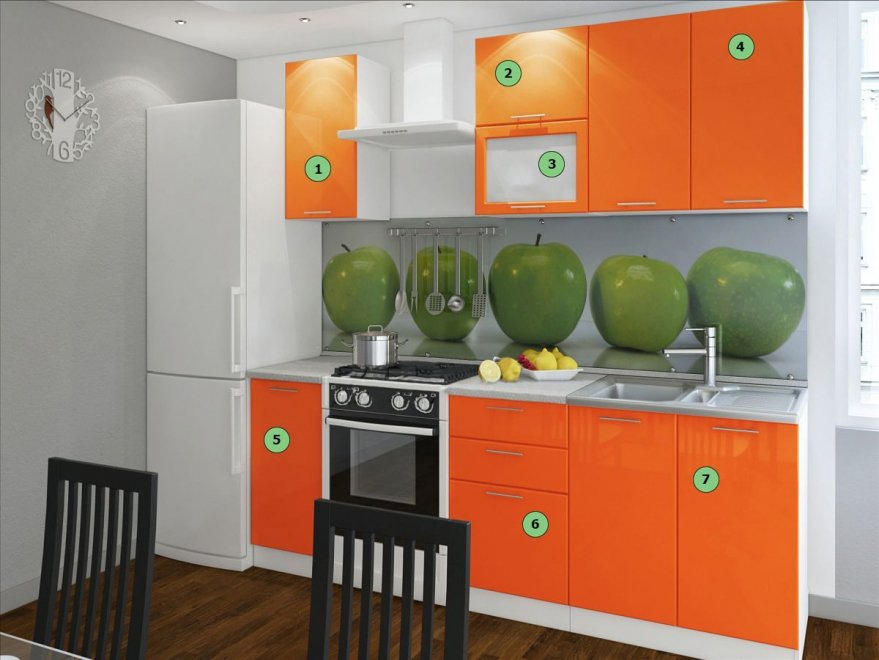 Готовая кухня Валерия-М комплектация 2 каркас белый, фасад оранжевый глянец