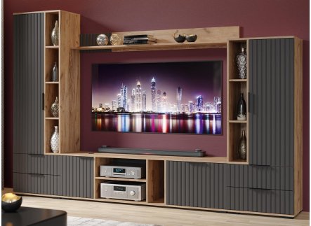 Модульная гостиная Хилтон дуб крафт золотой / графит матовый комплектация 3