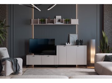 Стенка-горка Рич К2 2200х420х1800 мм кашемир / фрапучино матовый / черный