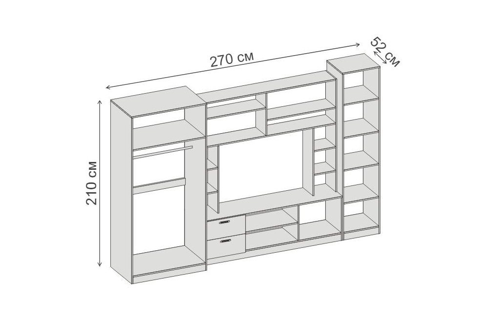 Готовая гостиная Аллегро вариант №6 270 см венге linum / caiman белый