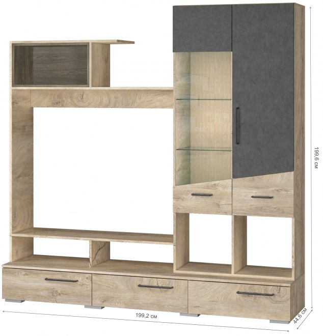 Готовая гостиная Паскаль ясень анкор темный / темный бетон / дуб эндгрейн мдф ЦС