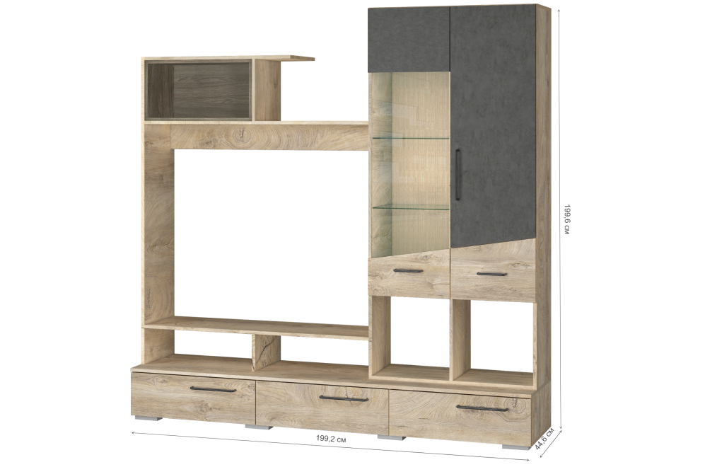 Готовая гостиная Паскаль ясень анкор темный / темный бетон / дуб эндгрейн мдф ЦС