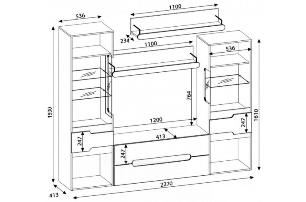 Готовая гостиная Палермо-3 НМ ясень шимо светлый / глянцевая белая