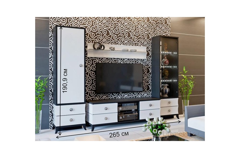 Модульная гостиная Камилла (комплектация 1) белый глянец / черный