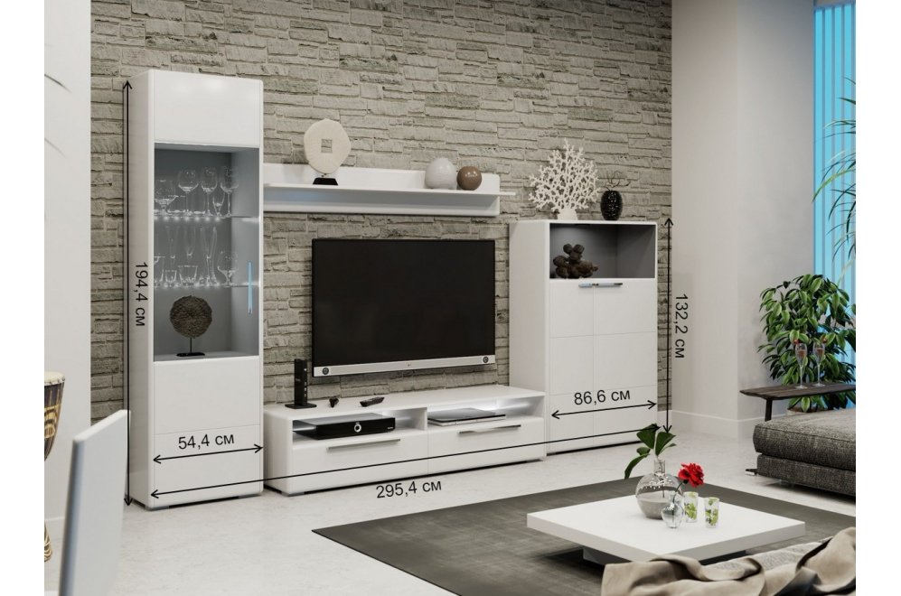 Модульная гостиная Наоми комплектация 3 белый глянец