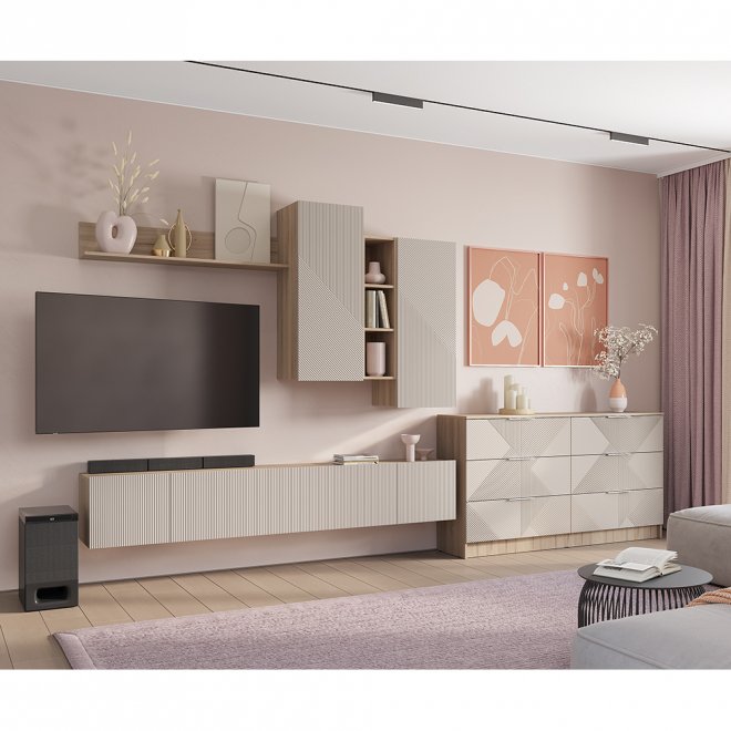 Модульная гостиная Эмилия комплект 2 дуб смоки / айриш