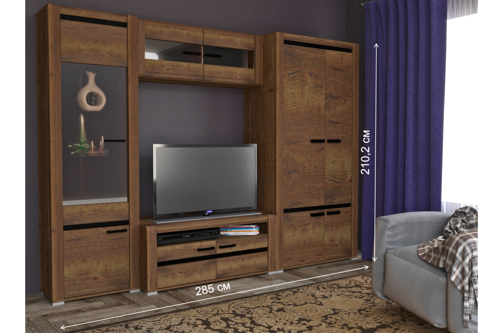 Модульная гостиная Бруна дуб галифакс табак комплектация 1