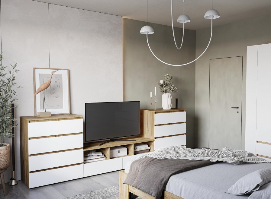 Модульная гостиная Элла комплектация 3 белый / дуб крафт золотой