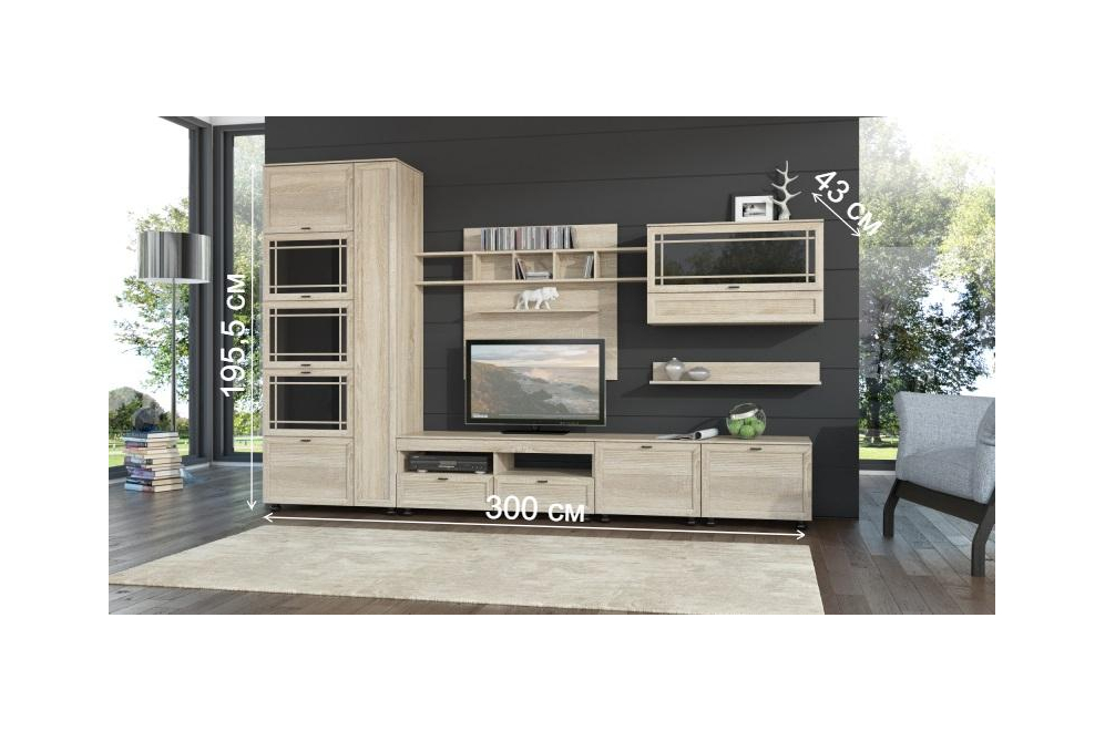 Модульная гостиная МК 47 ель 3D (комплектация 3)