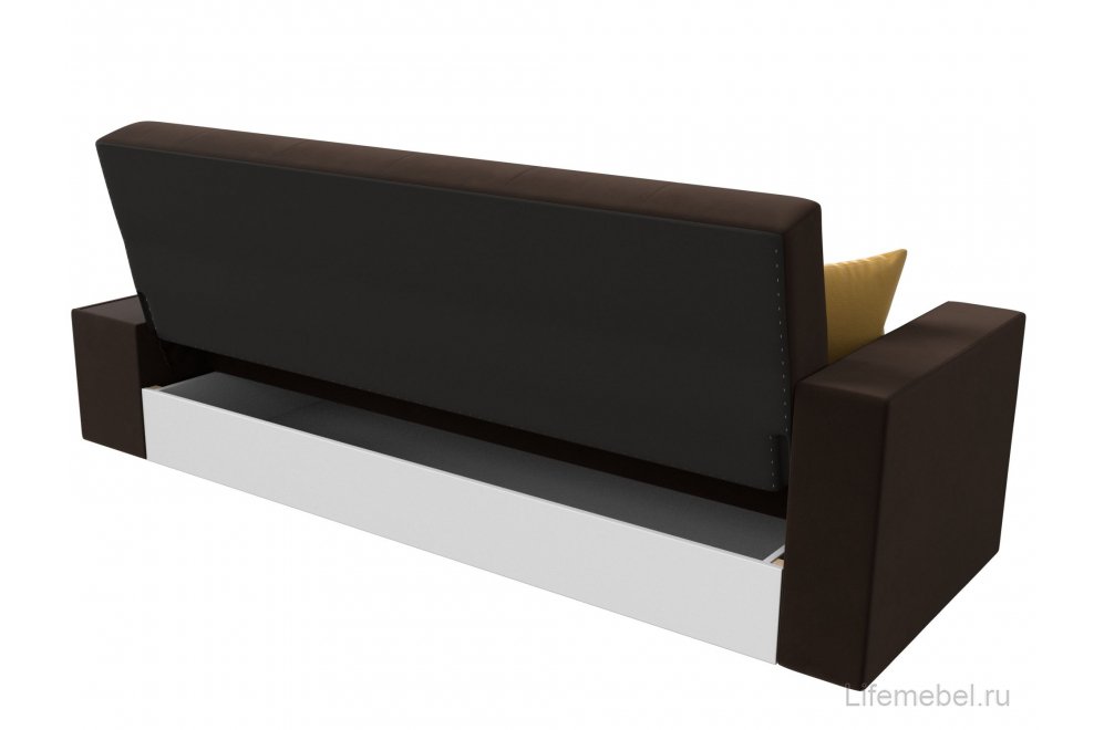 Диван Лига-020 микровельвет сиденье и спинка микровельвет коричневый / подлокотники и царга микровельвет коричневый / декоративная подушка микровельвет желтый