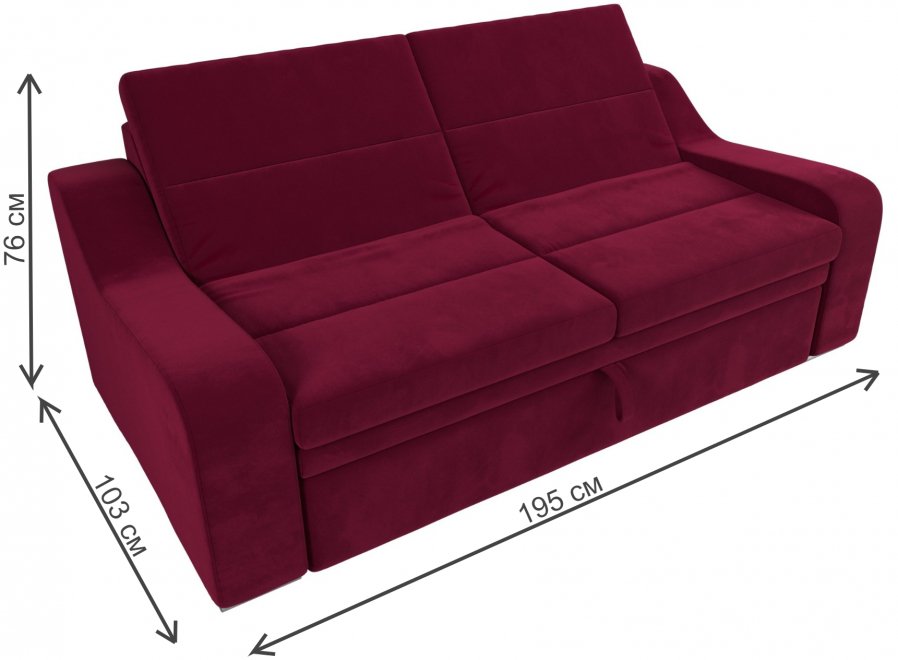 Диван Лира-Нова бордовый микровельвет