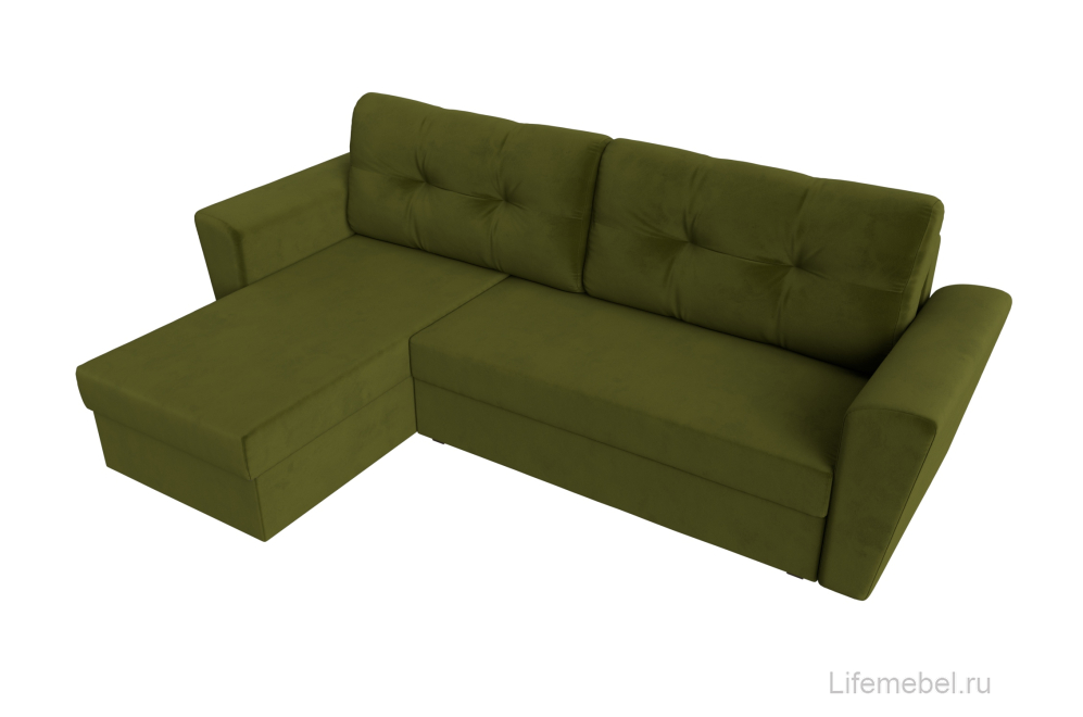 Диван угловой Амстердам Лайт левый зеленый микровельвет