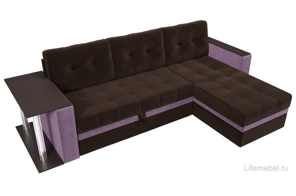 Диван угловой Дельта-Прайм М правый коричневый / сиреневый микровельвет