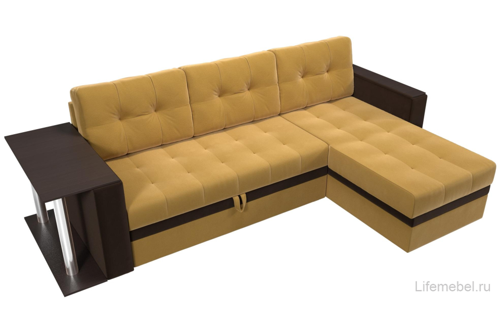 Диван угловой Атланта М правый желтый / коричневый микровельвет
