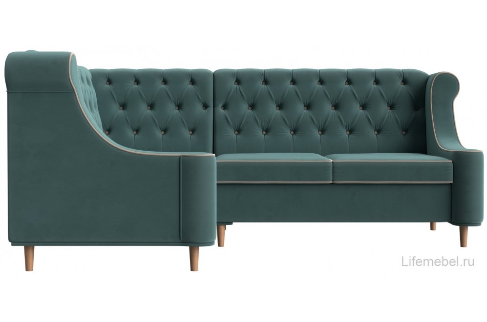 Диван Бронкс левый бирюзовый / бежевый велюр