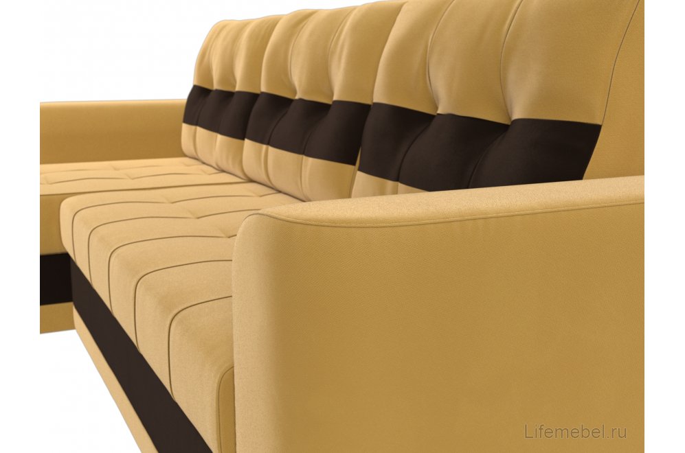 Диван Эльба-Прайм левый желтый / коричневый микровельвет