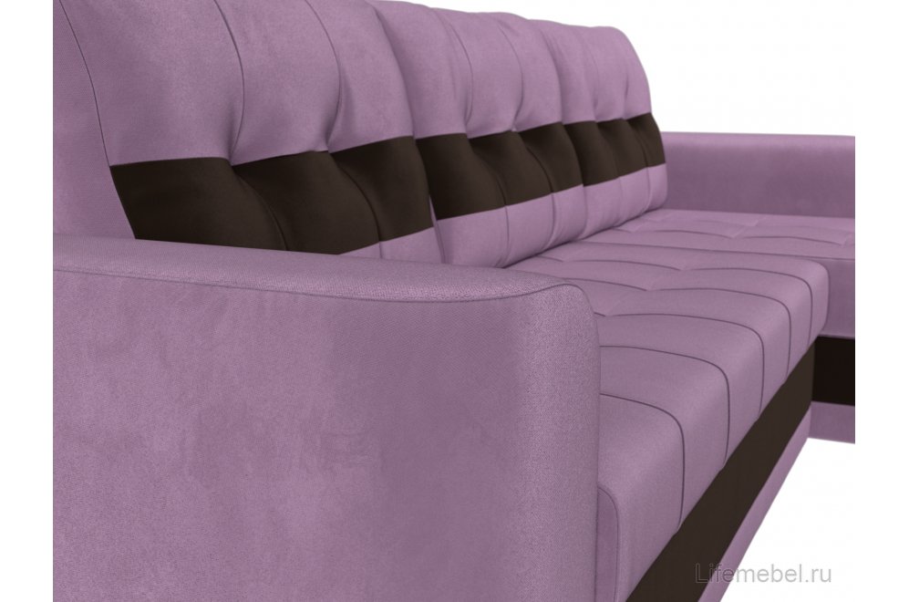 Диван Эльба-Прайм правый сиреневый / коричневый микровельвет
