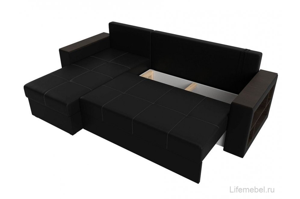Диван угловой Дубай Лайт левый черная экокожа 