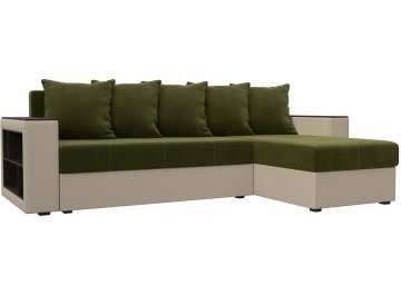 Диван угловой Дубай Лайт зеленый / бежевый