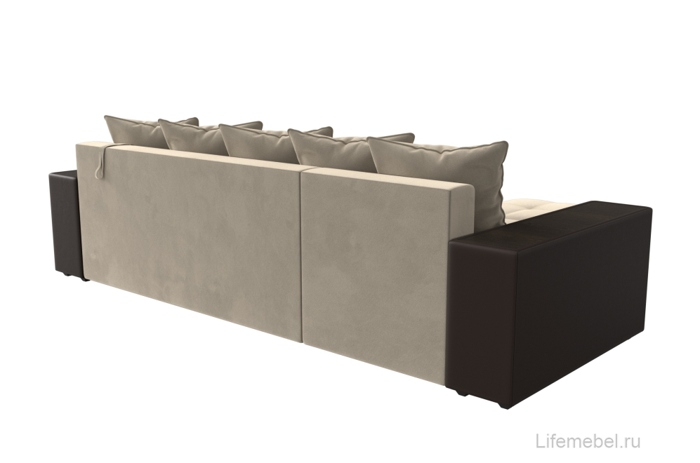 Диван угловой Дубай микровельвет бежевый / экокожа коричневый левый